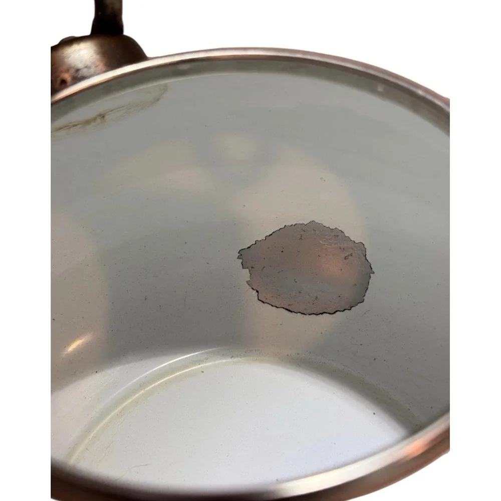 Vintage White Enamel Whistling Tea Kettle‎ Flip Spout Chipped